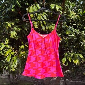 CREATURES OF COMFORT pink red houndstooth silk cami tank top‎